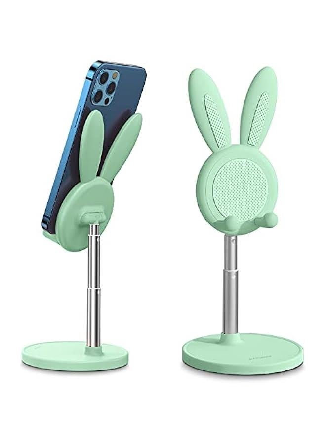 Cute Cell Phone Stand, Adjustable Bunny Phone Stand for Desk, Thick Case Friendly Holder Compatible with iPhone, Kindle, iPad, Switch, All Phones (Green) - Image 1